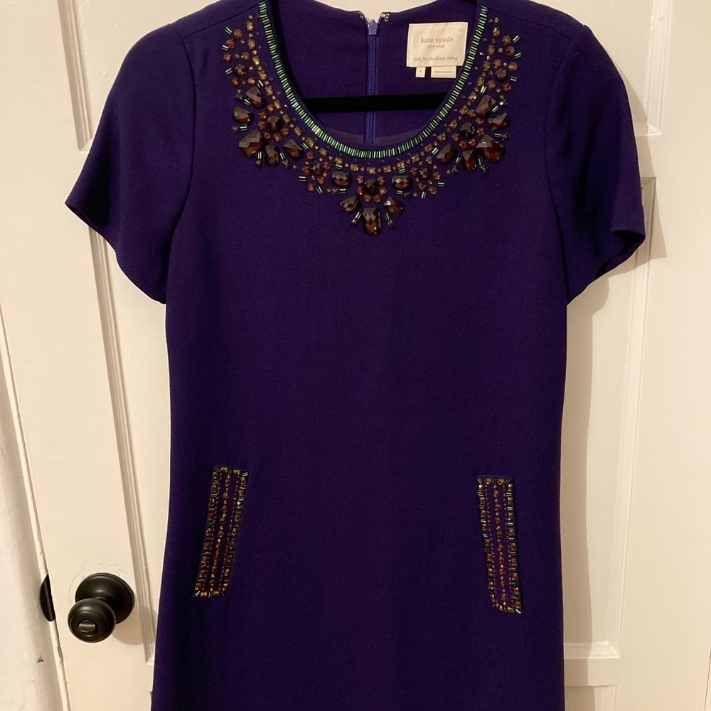 Sale! Kate Spade Purple Jeweled Shift Dress - Sz 4 - Picture 4 of 8